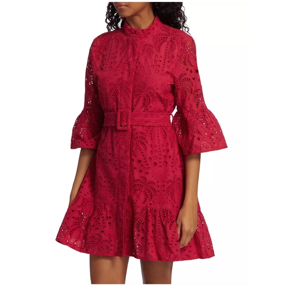 NWT $260 Farm Rio Eyelet Belted Mini Shirtdress in Red - size Small! - Picture 4 of 8